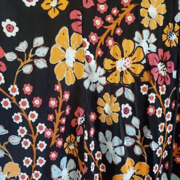 Free People Daisy Jane Long Sleeve Mini Dress Flowy Loose Fit Black Floral - Picture 3 of 13